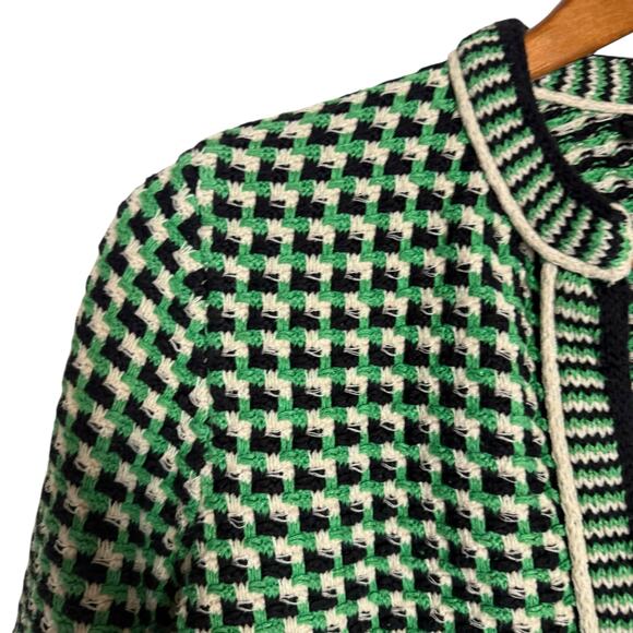 Maje Maneflanne Green Tweed Long Sleeve Preppy Cardigan Jacket Size Small - Picture 10 of 16